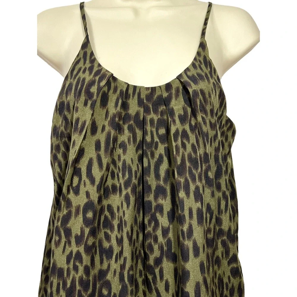 THML Midi Slip Dress Small‎ Sleeveless Olive Green Black Animal Print Lined